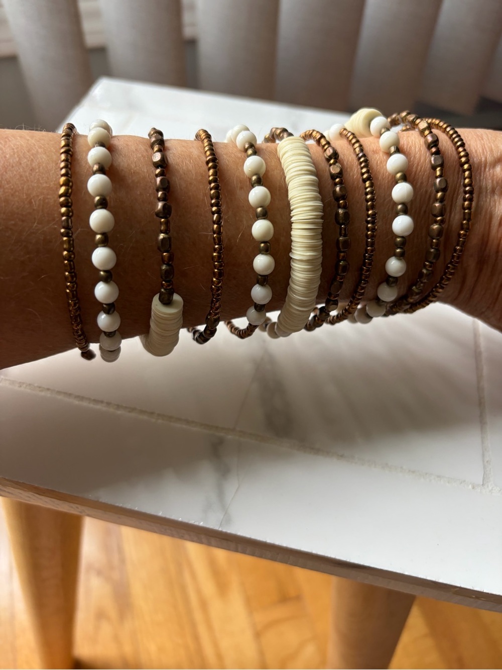 Beaded Stack Bracelet Set - White and Bronze